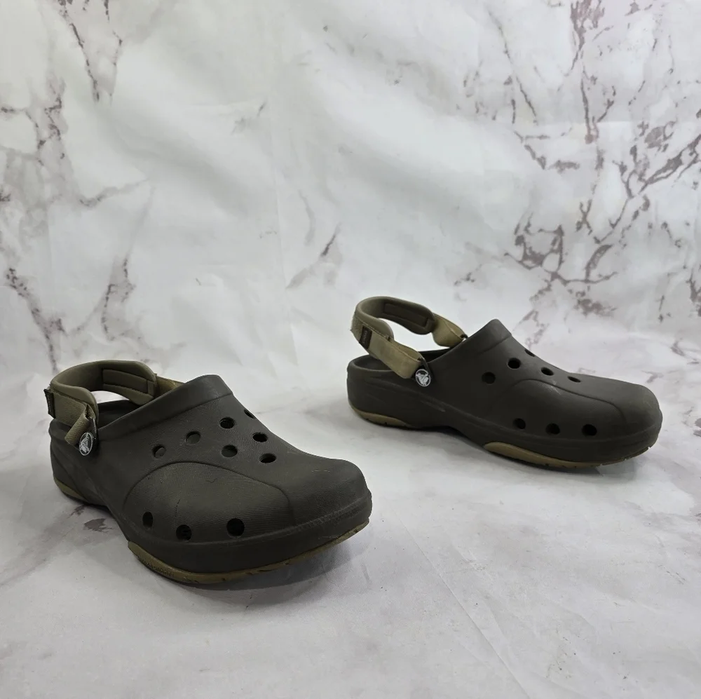 Crocs Sandal Womens 11 Mens Size 9 Brown All Terrain Shoe Sport Adjustable